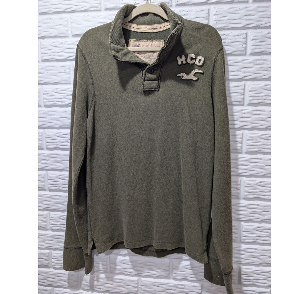 Vintage Y2K 2000s Hollister Mens Olive Green Neck Henley Pullover Size M